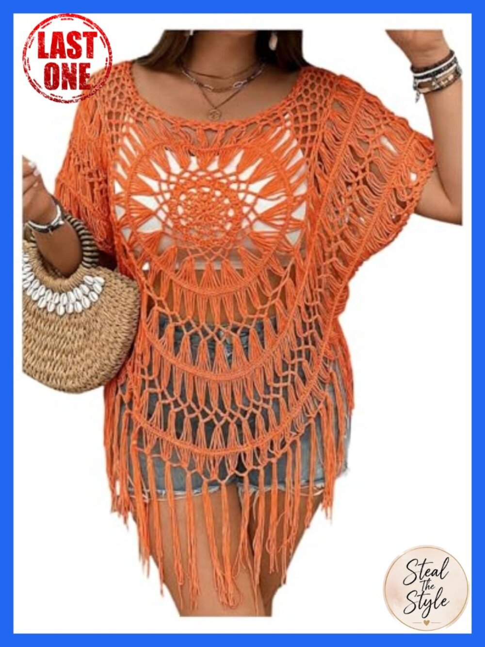 Plus Size Hollow Out Knit Crochet Top, Sheer Fringe T-Shirt